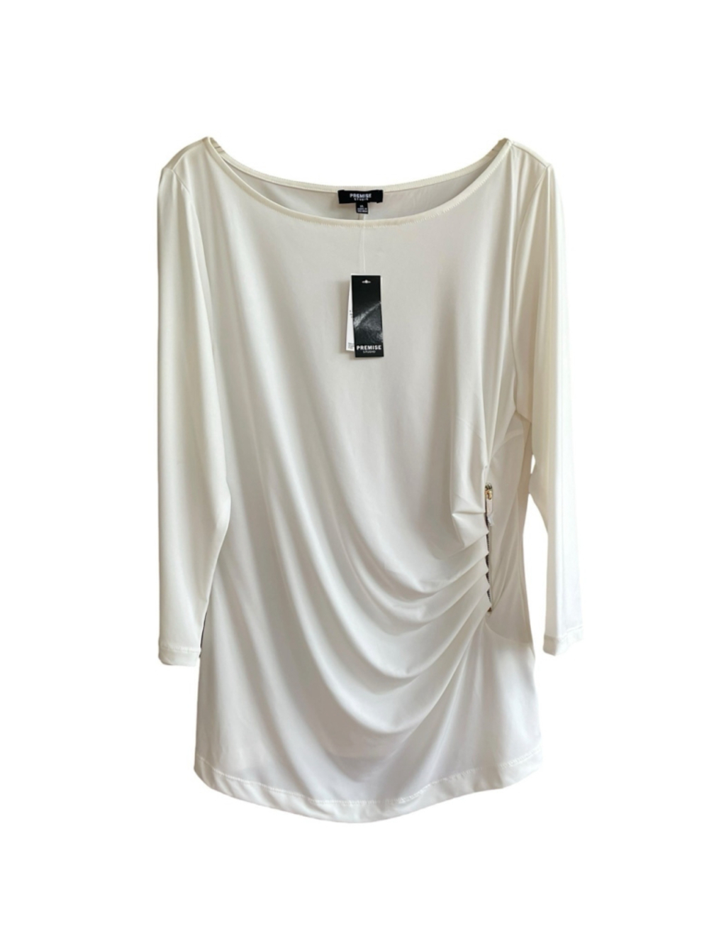 Premise Studio Womens Size XL Soho Silk Ruched Top Blouse Gold Zipper Accent NWT